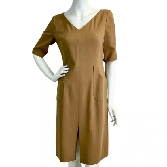 Carolina Herrera Khaki Half Sleeve Shift Dress Size 8 - Picture 1 of 10